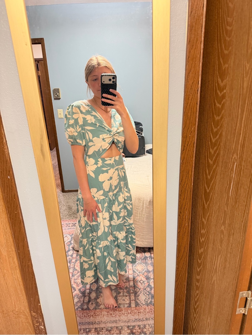 SHEIN Seafoam Green Floral Twist Cutout Maxi Dress